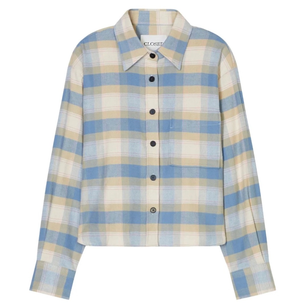 Closed Beige and Blue Plaid Shirt